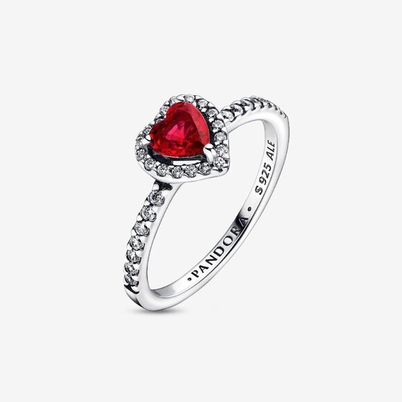 Women's Elevated Red Heart Ring Sparkling Sterling Silver Cubic Zirconia - Picture 1 of 4